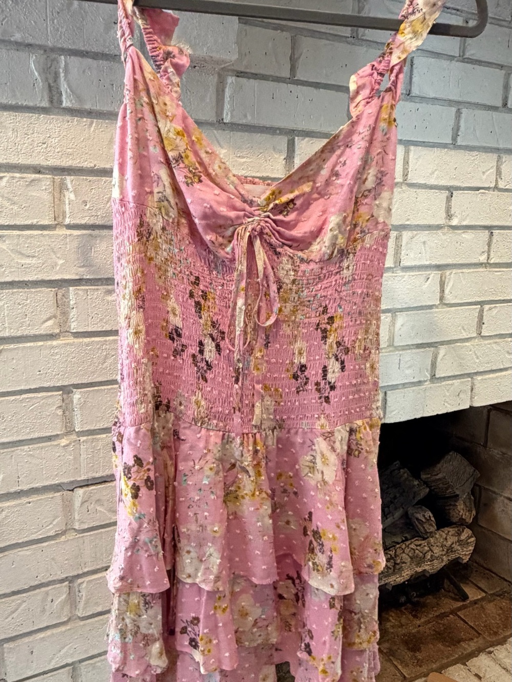 Women's Pink Floral Mini Dress with Ruffle Tiers
